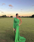 Green One Sleeve Evening Dress With Split,Gala Dress  Y5584