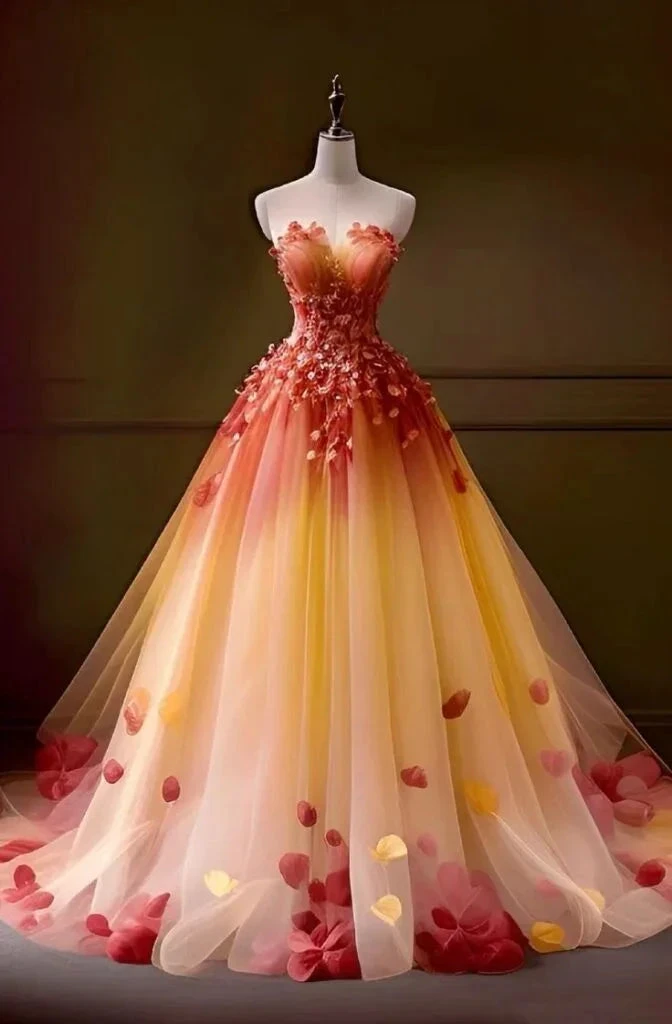 Pretty Tulle Appliques Strapless A Line Prom Dress Evening Dress Y8360