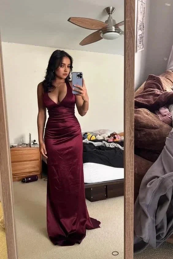 Long Formal Dress Womens Teal Strappy-back Satin Sleeveless Evening Dress Y2928