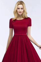 A-line Ankle Length Short Sleeves Appliques Plus Size Prom Dresses with Sash