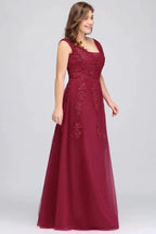 A-Line Bateau Long Plus size Sleeveless Evening Dresses with Appliques