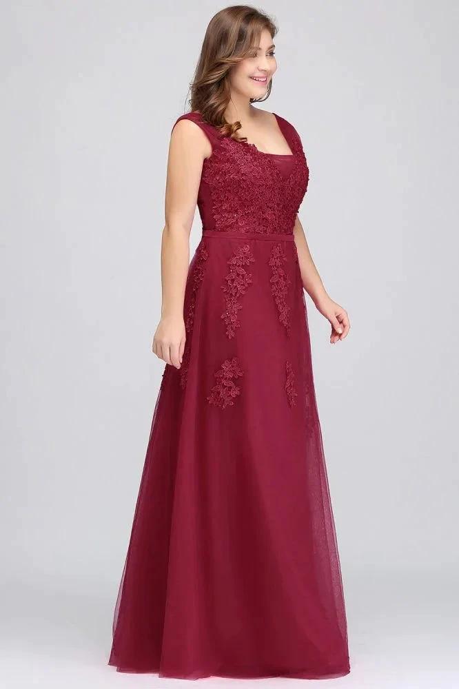 A-Line Bateau Long Plus size Sleeveless Evening Dresses with Appliques