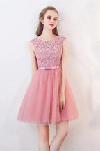 A-Line Cap Sleeves Appliques Bowknot Crystal Sashes Homecoming Dress PG154