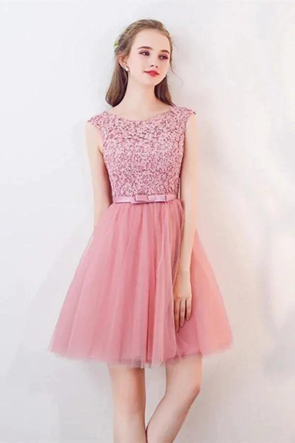 A-Line Cap Sleeves Appliques Bowknot Crystal Sashes Homecoming Dress PG154