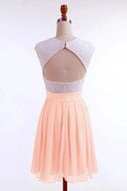 A-line Cap Sleeves Short Pearl Pink Chiffon Homecoming Dress with Lace PD092
