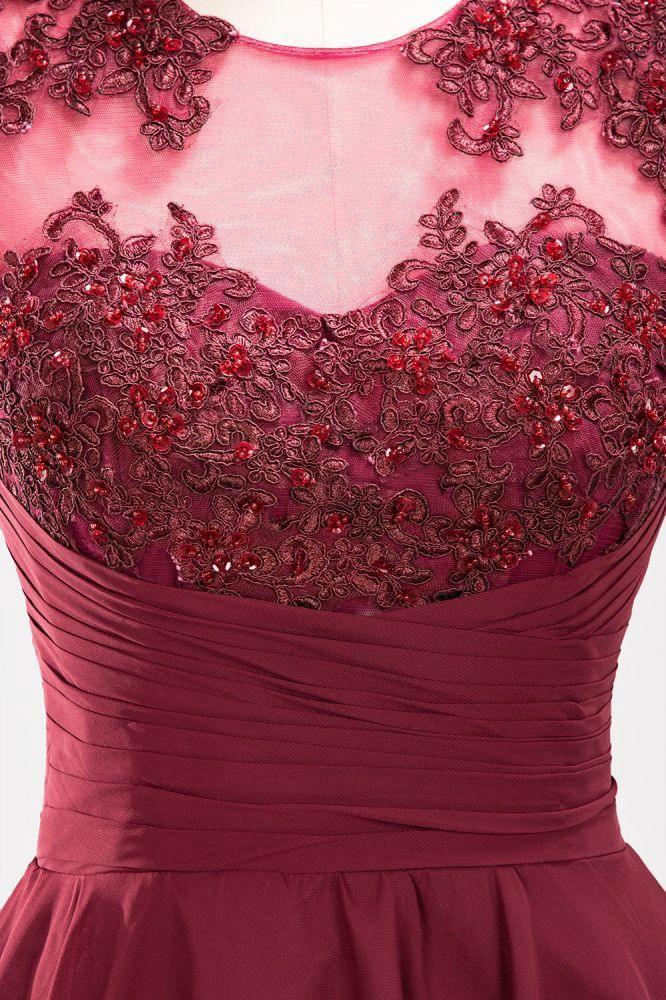 A-line Chiffon Appliques Jewel Sleeveless Knee-Length Bridesmaid Dresses with Ruffles