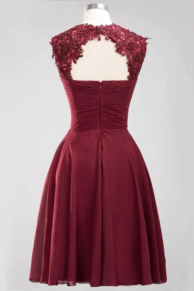 A-line Chiffon Appliques Jewel Sleeveless Knee-Length Bridesmaid Dresses with Ruffles
