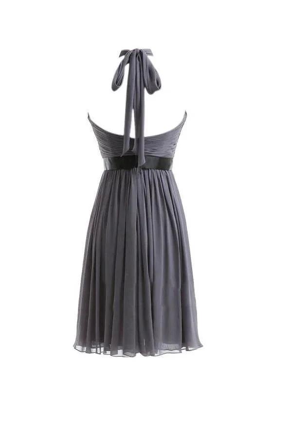 A-line Chiffon Halter Ruched Sash High Low Bridesmaid Dresses BD016