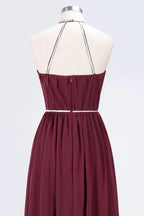 A-line Chiffon Halter Sleeveless Floor-Length Bridesmaid Dress with Beading Sash