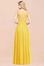 A-line Chiffon Lace Jewel Sleeveless Floor-Length Bridesmaid Dresses with Appliques
