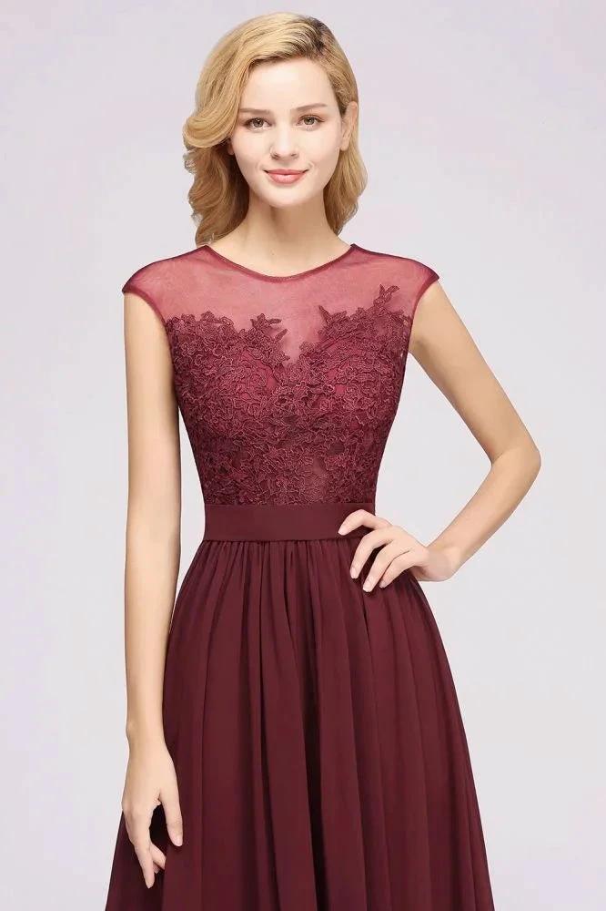 A-line Chiffon Lace Jewel Sleeveless Floor-Length Bridesmaid Dresses with Appliques