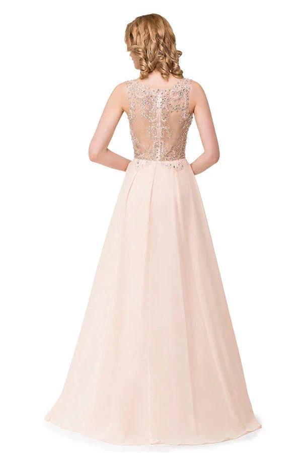 A-line Chiffon Sequins Crew Sweep-length Prom Dresses