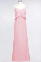 A-Line Chiffon Spaghetti V-Neck Bridesmaid Dress Sleeveless Maid of Honor Dress