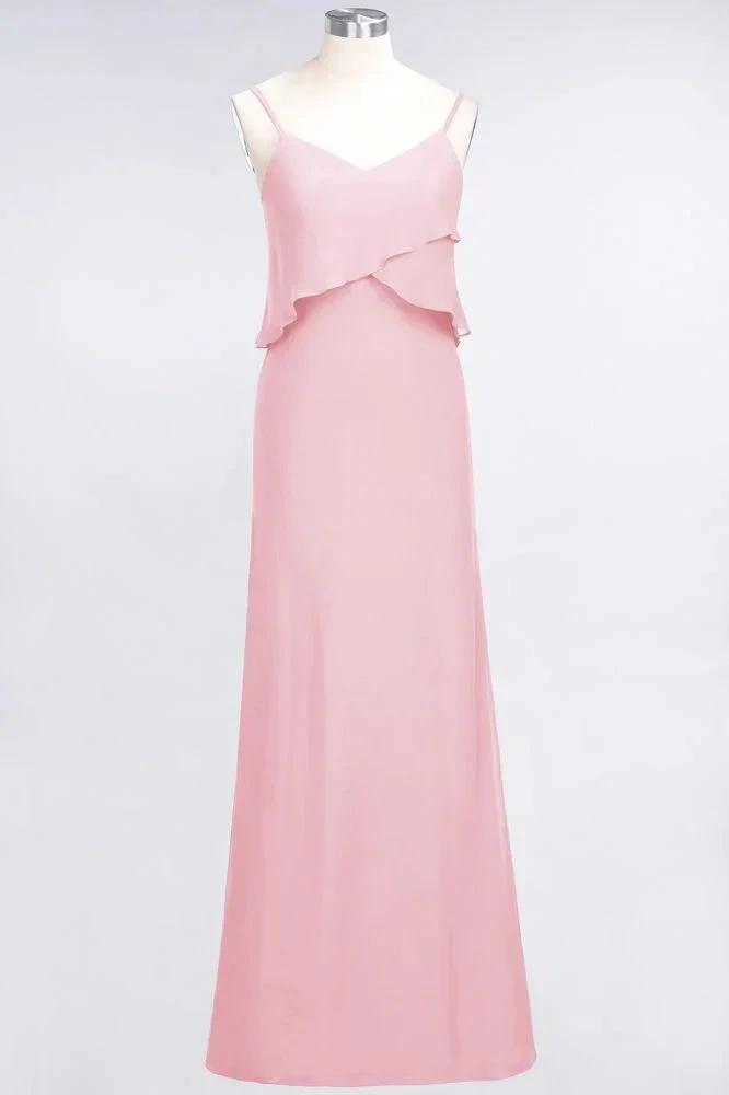 A-Line Chiffon Spaghetti V-Neck Bridesmaid Dress Sleeveless Maid of Honor Dress