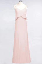 A-Line Chiffon Spaghetti V-Neck Bridesmaid Dress Sleeveless Maid of Honor Dress