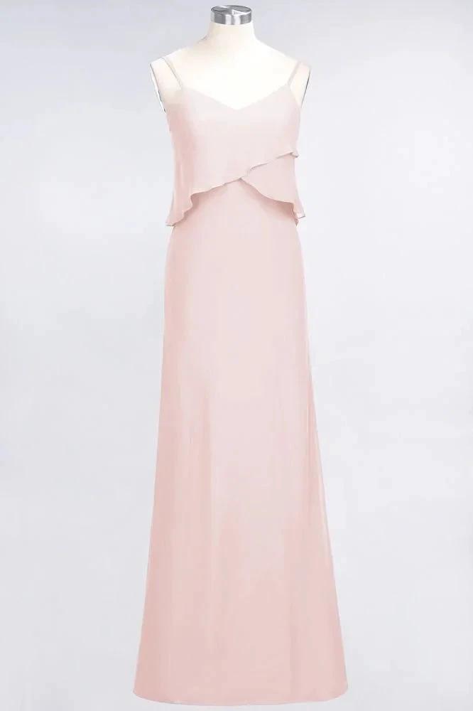A-Line Chiffon Spaghetti V-Neck Bridesmaid Dress Sleeveless Maid of Honor Dress