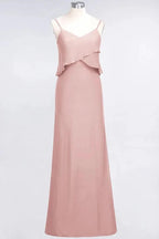 A-Line Chiffon Spaghetti V-Neck Bridesmaid Dress Sleeveless Maid of Honor Dress