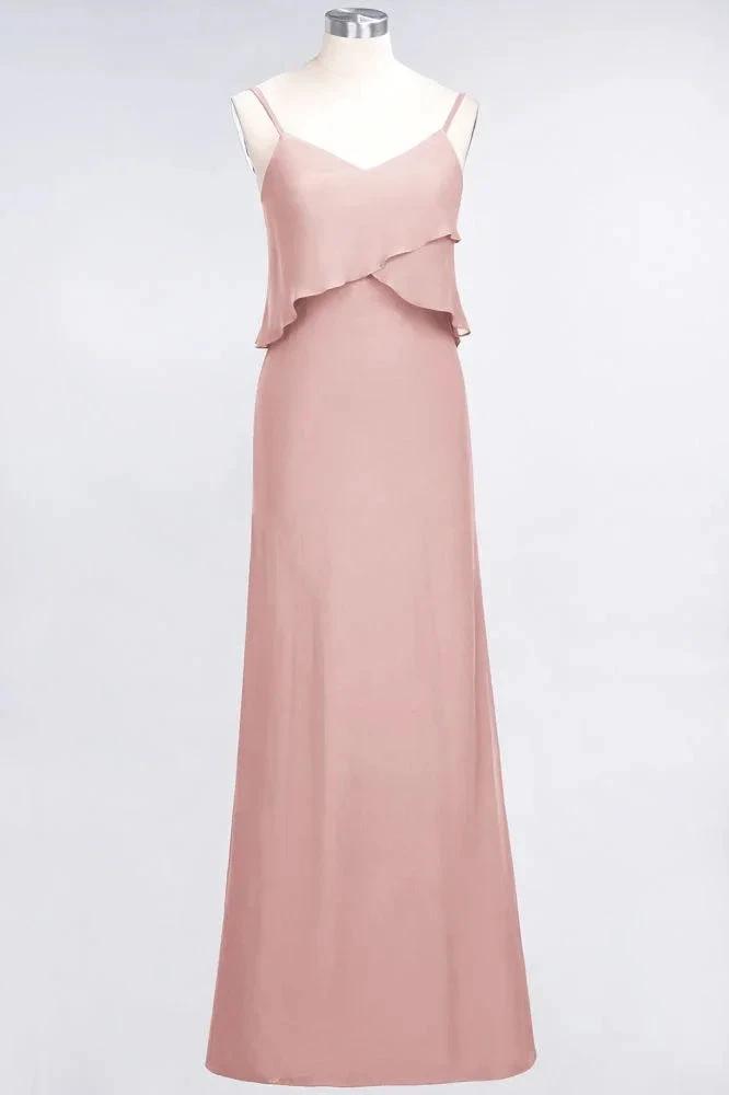 A-Line Chiffon Spaghetti V-Neck Bridesmaid Dress Sleeveless Maid of Honor Dress