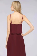 A-Line Chiffon Spaghetti V-Neck Bridesmaid Dress Sleeveless Maid of Honor Dress
