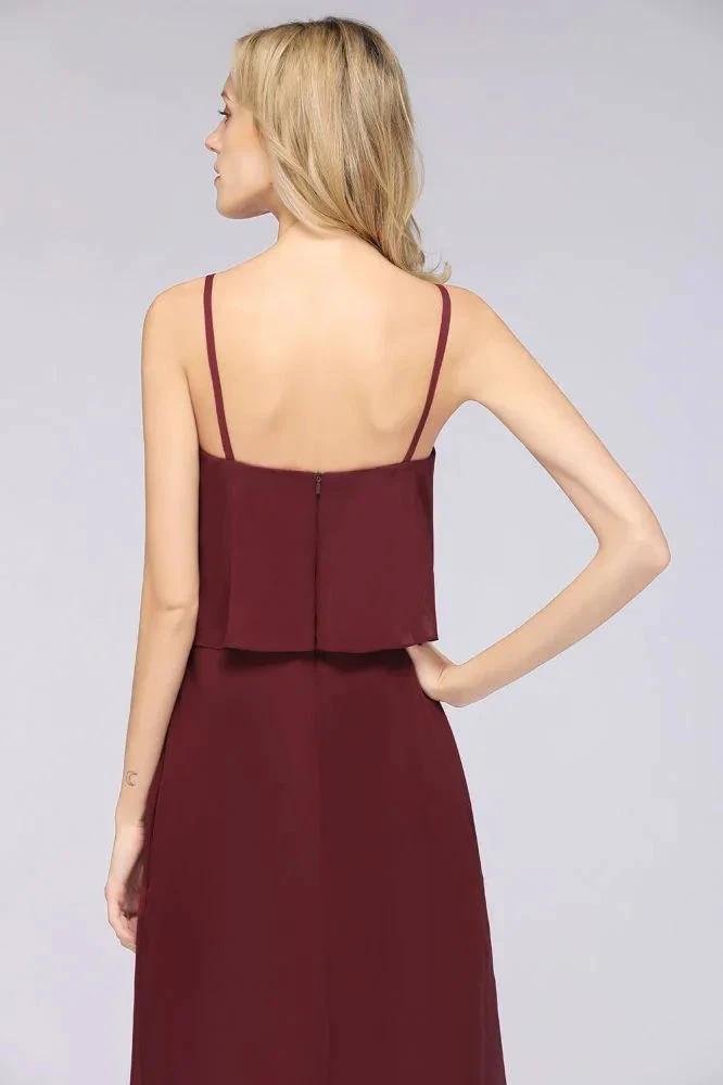 A-Line Chiffon Spaghetti V-Neck Bridesmaid Dress Sleeveless Maid of Honor Dress