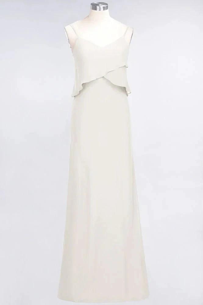 A-Line Chiffon Spaghetti V-Neck Bridesmaid Dress Sleeveless Maid of Honor Dress