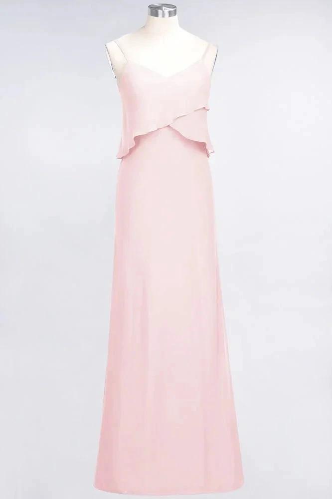 A-Line Chiffon Spaghetti V-Neck Bridesmaid Dress Sleeveless Maid of Honor Dress