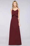 A-Line Chiffon Spaghetti V-Neck Bridesmaid Dress Sleeveless Maid of Honor Dress