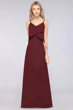 A-Line Chiffon Spaghetti V-Neck Bridesmaid Dress Sleeveless Maid of Honor Dress