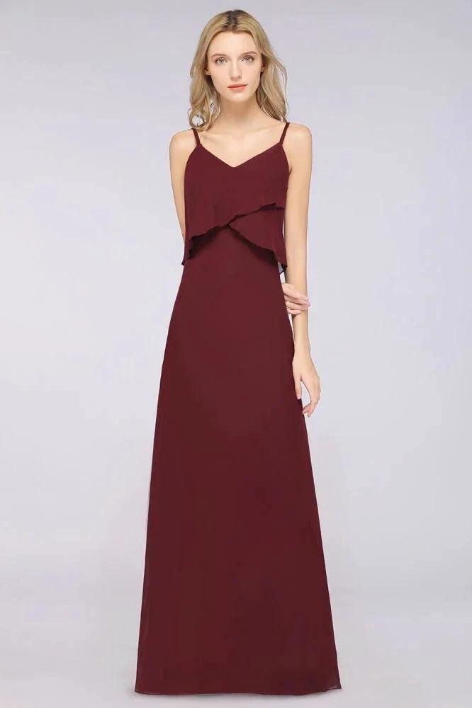 A-Line Chiffon Spaghetti V-Neck Bridesmaid Dress Sleeveless Maid of Honor Dress