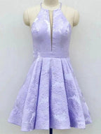 A-Line Crew Above-Knee Lilac Satin Homecoming Dress with Pockets  PD271
