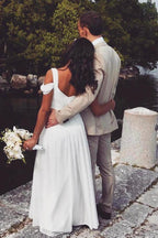 A-line Elegant Chiffon Ivory Beach Wedding Dress Bridal Gown  WD414