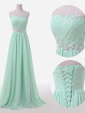 A-Line Elegant Sleeveless Sweetheart Floor-Length Beading Chiffon Bridesmaid Dresses