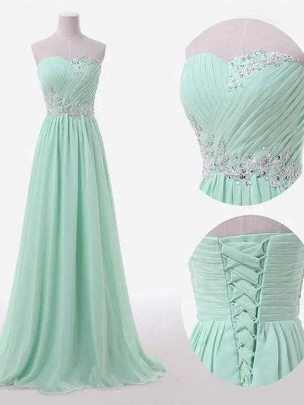 A-Line Elegant Sleeveless Sweetheart Floor-Length Beading Chiffon Bridesmaid Dresses
