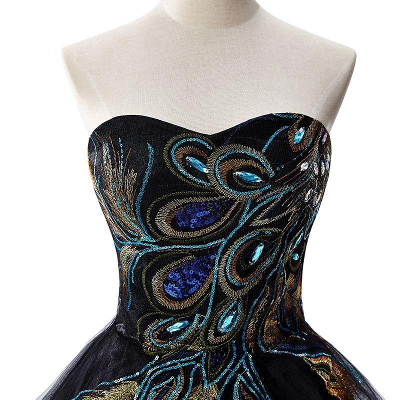 A-line Embroidery Strapless Tulle Prom Dress