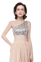 A-line Floor-length Chiffon Evening Dress with Sequined