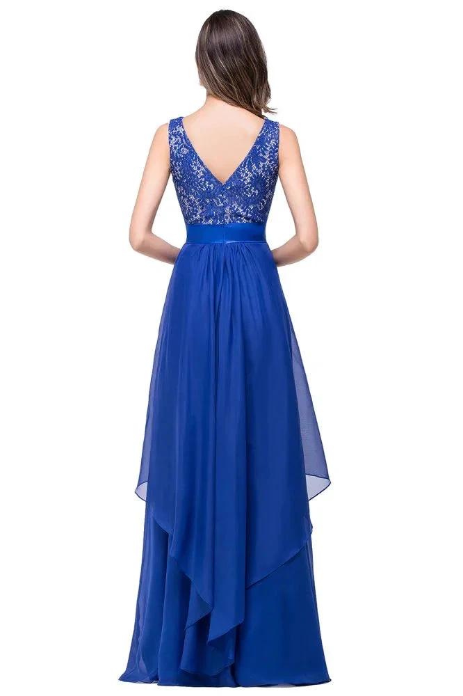 A-line Floor-length Chiffon Lace Evening Dress