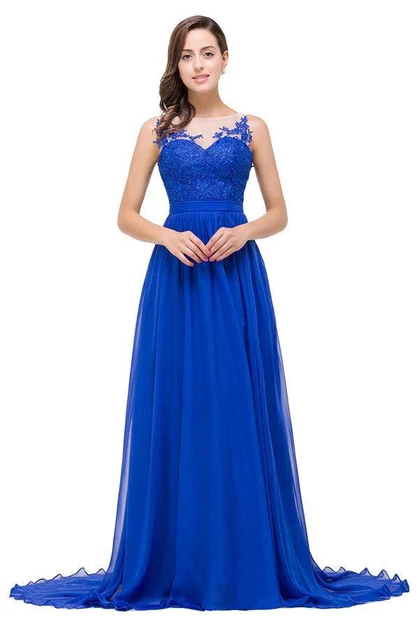 A-line Floor-length Crew Chiffon Bridesmaid Dresses