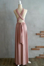 A-line Floor-Length Criss-Cross Straps Blush Spandex Bridesmaid Dress  BD043