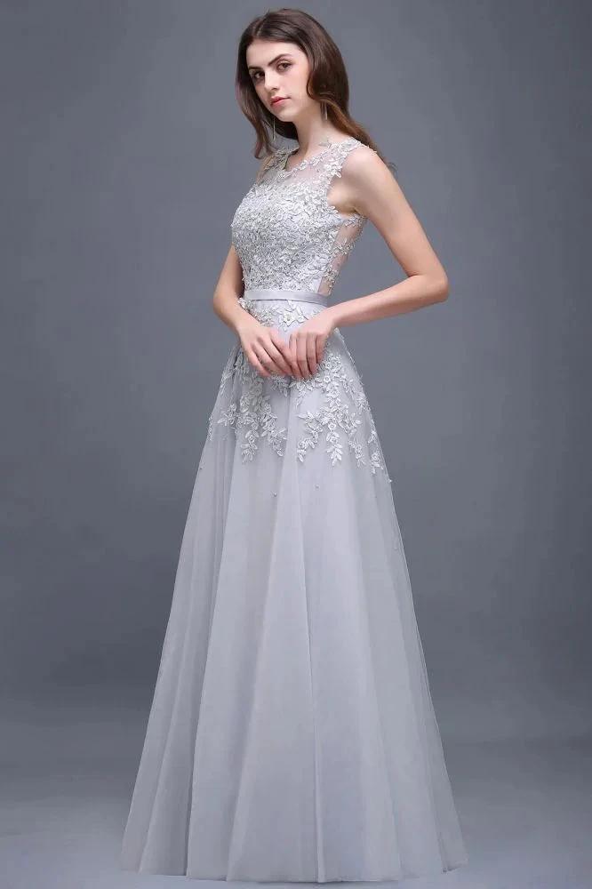A-line Floor-length Tulle Prom Dress with Appliques