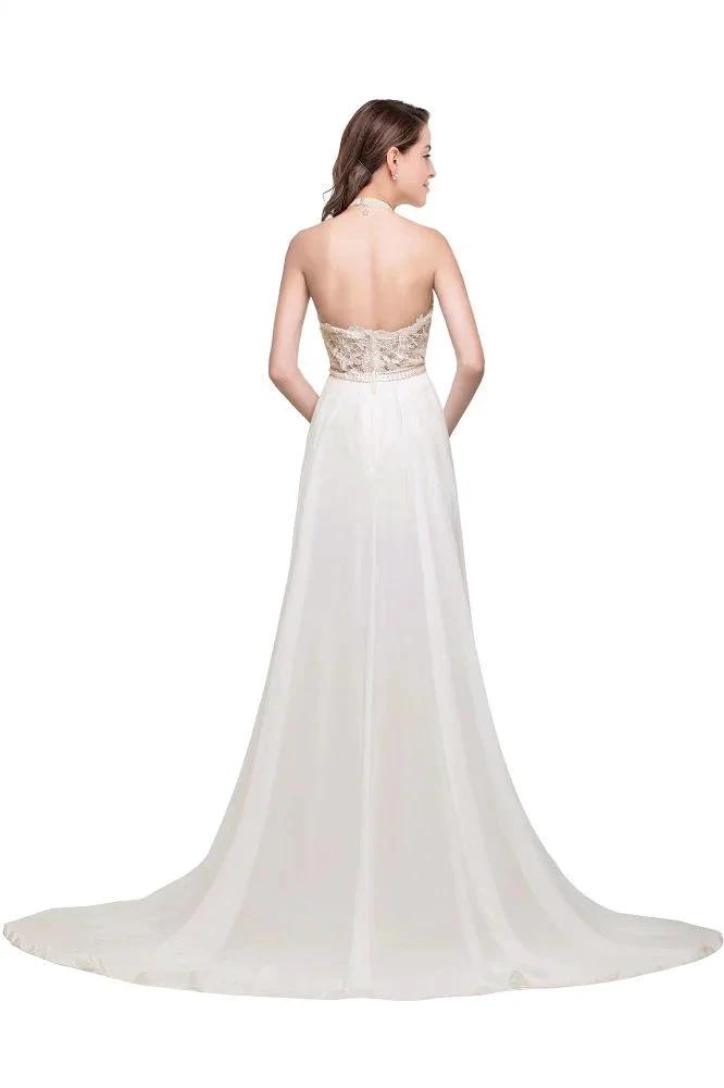 A-line Halter Chiffon Evening Dress with Lace