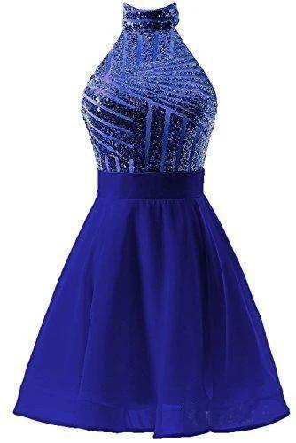 A-Line Halter Short Pink Chiffon Homecoming/Cocktail Dress with Sequins PD064
