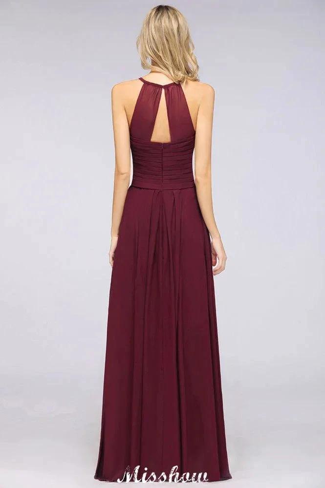 A-Line Halter V-Neck Sleeveless Bridesmaid Dress Ruffles Evening Swing Dress