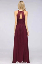 A-Line Halter V-Neck Sleeveless Bridesmaid Dress Ruffles Evening Swing Dress