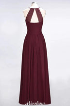 A-Line Halter V-Neck Sleeveless Bridesmaid Dress Ruffles Evening Swing Dress