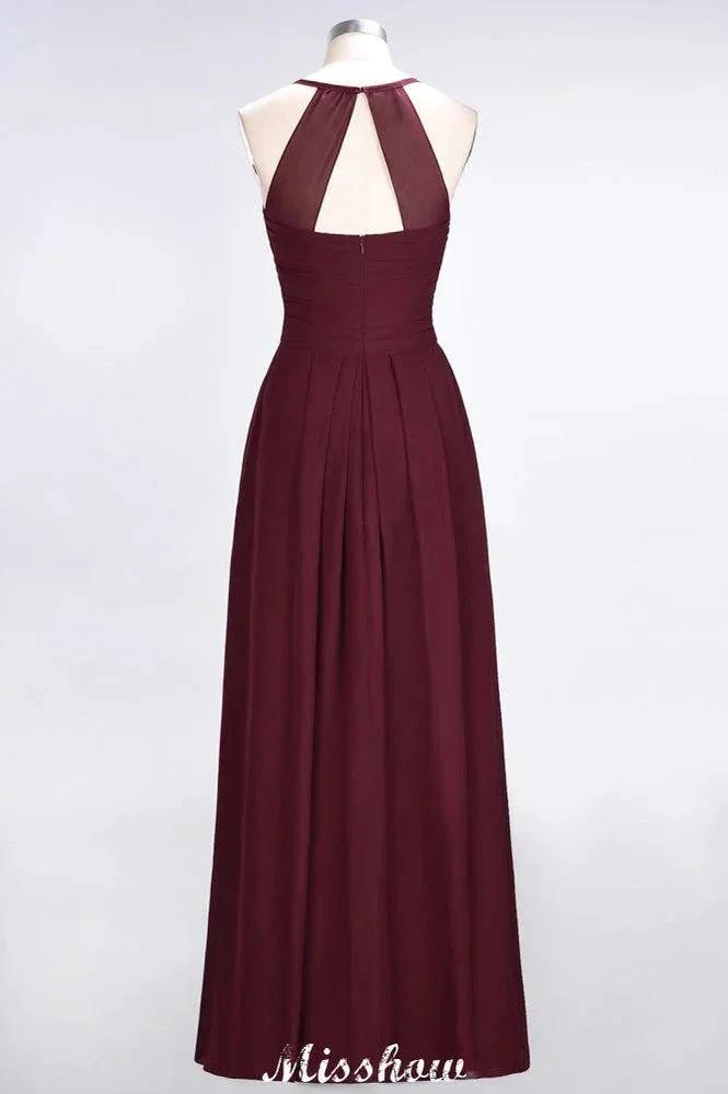 A-Line Halter V-Neck Sleeveless Bridesmaid Dress Ruffles Evening Swing Dress
