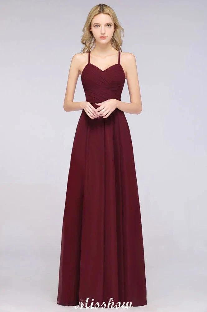 A-Line Halter V-Neck Sleeveless Bridesmaid Dress Ruffles Evening Swing Dress