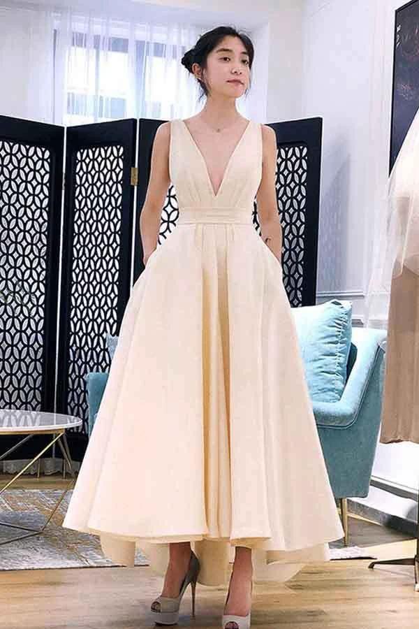 A-line High Low V Neck Short Prom Dress Homecoming Dress PG667