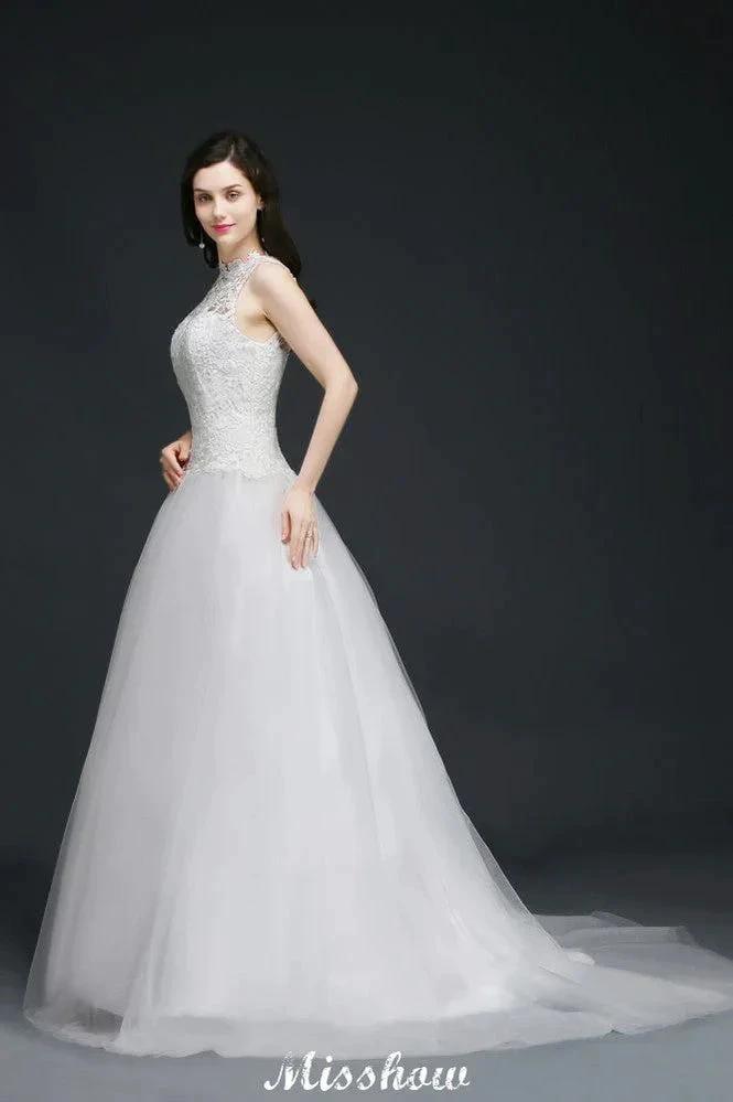 A-line High Neck Delicate Wedding Dress