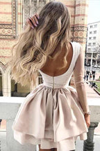 A-Line High Neck Long sleeves Homecoming Dress with Appliques Sleeves PD117