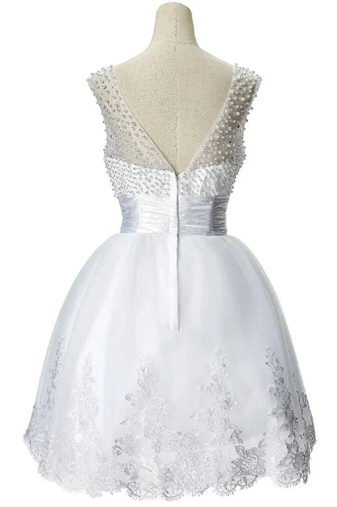A-line Jewel Tulle Party Beading Dress